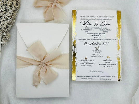 Invitatie cu fundita matase cod 1860