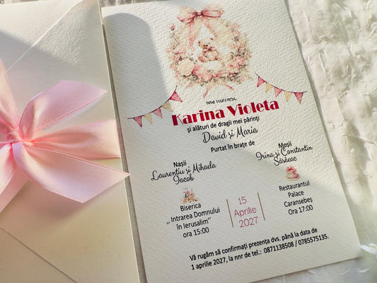 Invitatie botez roz cod 1049