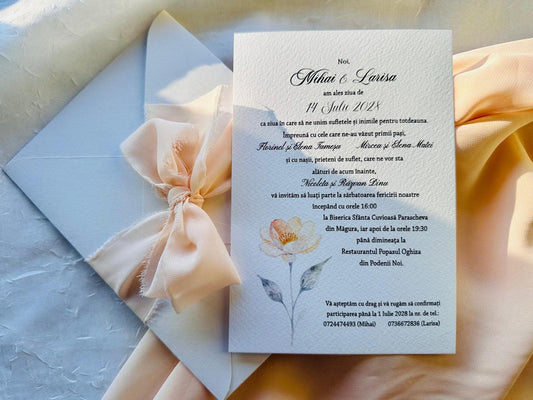 Invitatie nunta cu fundita cod 1900
