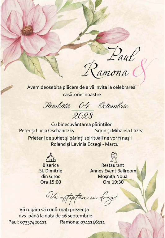 Invitatie model floral digital IN127