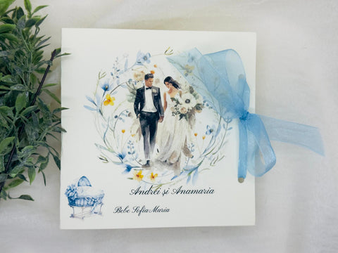 Invitatie blue nunta si botez cod 1351