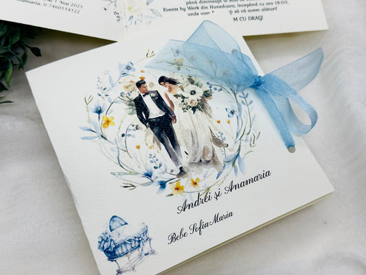 Invitatie blue nunta si botez cod 1351