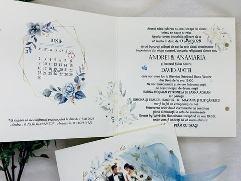 Invitatie blue nunta si botez cod 1351