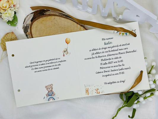 Invitatie botez cu fundita cod 15522