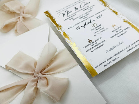 Invitatie cu fundita matase cod 1860