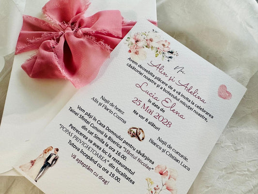 Invitatie nunta si botez roz cod 11546