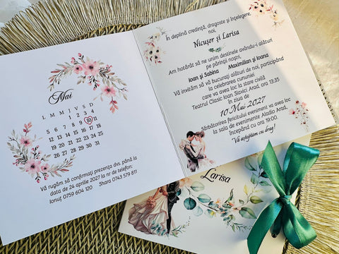 Invitatie nunta cu fundita cod 1414