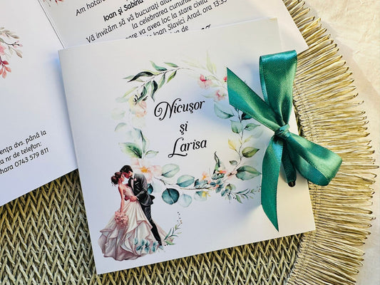 Invitatie nunta cu fundita cod 1414