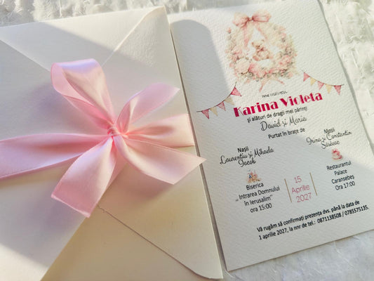 Invitatie botez roz cod 1049