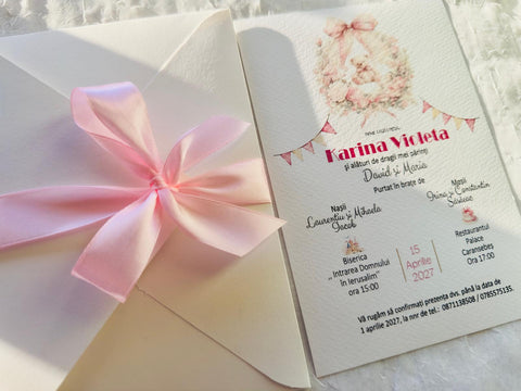 Invitatie botez roz cod 1049