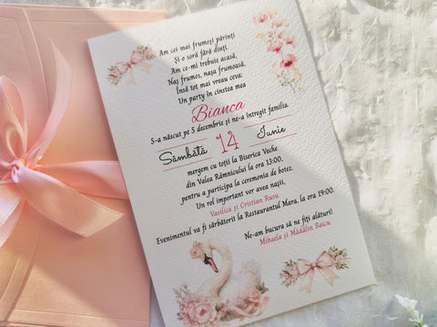 Invitatie botez lebada cod 1610