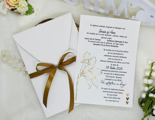 Invitatie de nunta aurie cod 11523