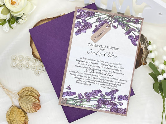 Invitatie de nunta lavanda cod 6559
