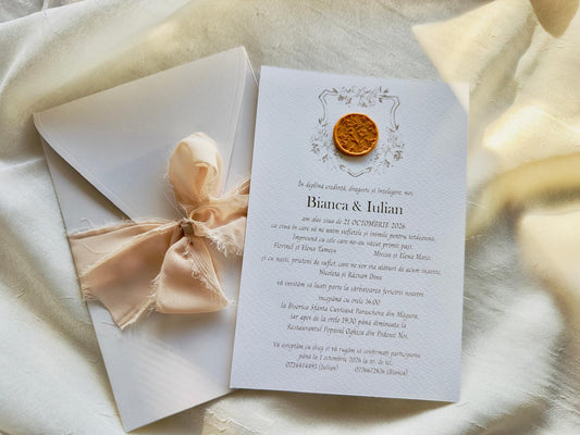 Invitatie nunta cu fundita cod 1900