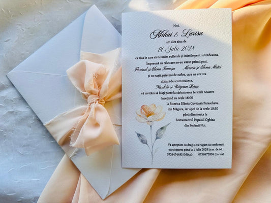 Invitatie nunta cu fundita cod 1900