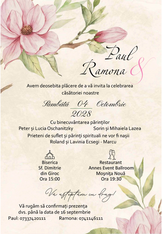 Invitatie model floral digital IN127