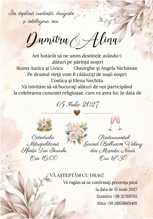Invitatie digitala model floral IN101